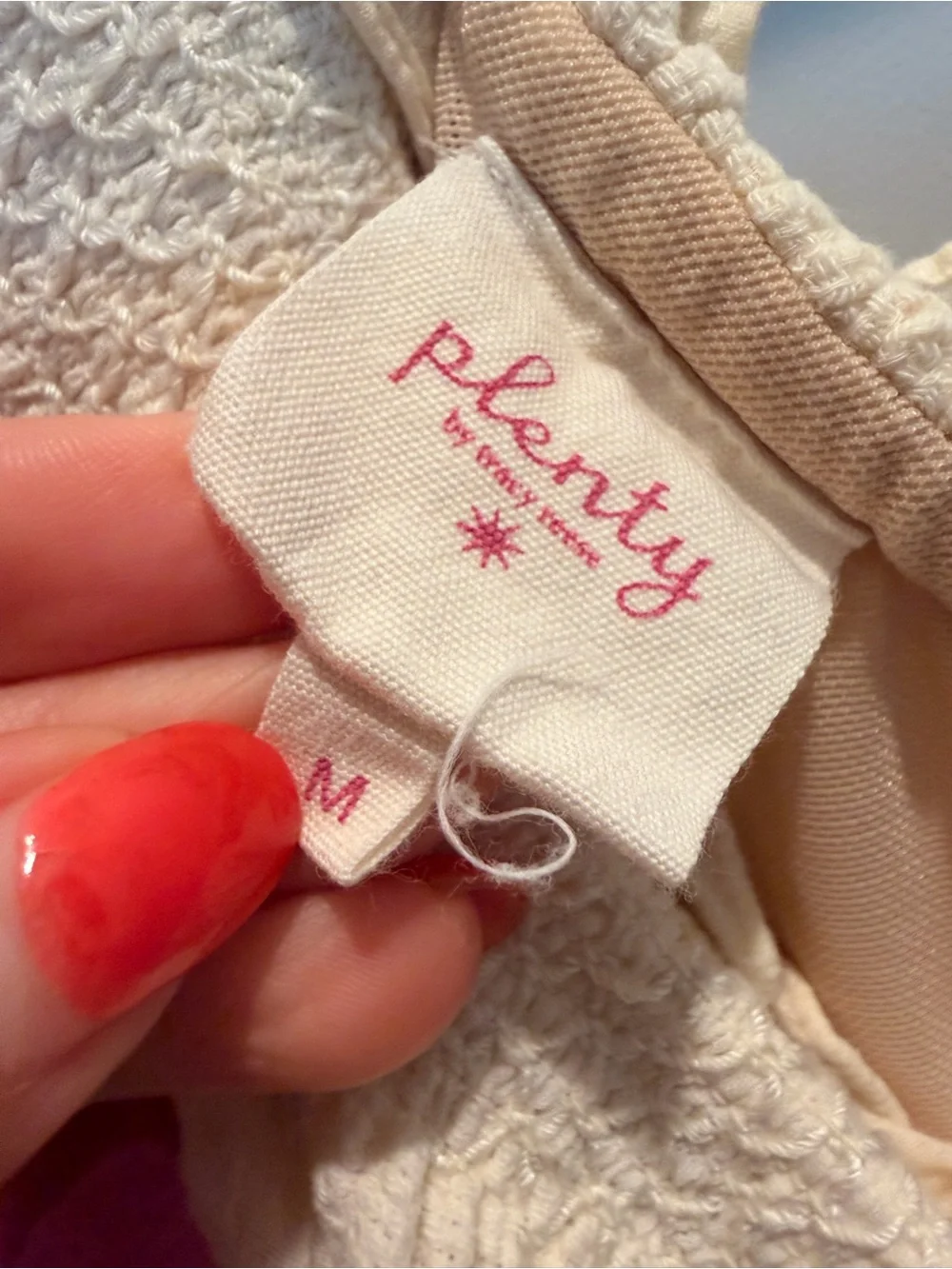 Plenty by Tracy Reese Cream Textured Fabric Top with Pink Logo Detail - Picture 4 of 7
